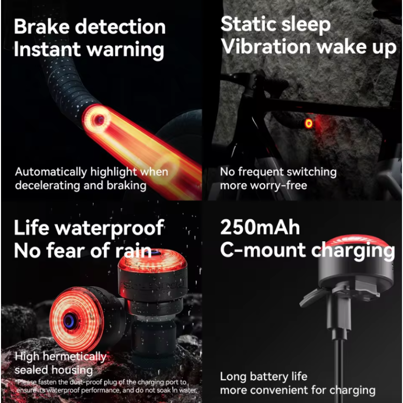 ROCKBROS R0 Styrepropp Baklys: Kompakt, Lett Type-C sykkellykt for MTB/Landevei. Øk sikkerheten!