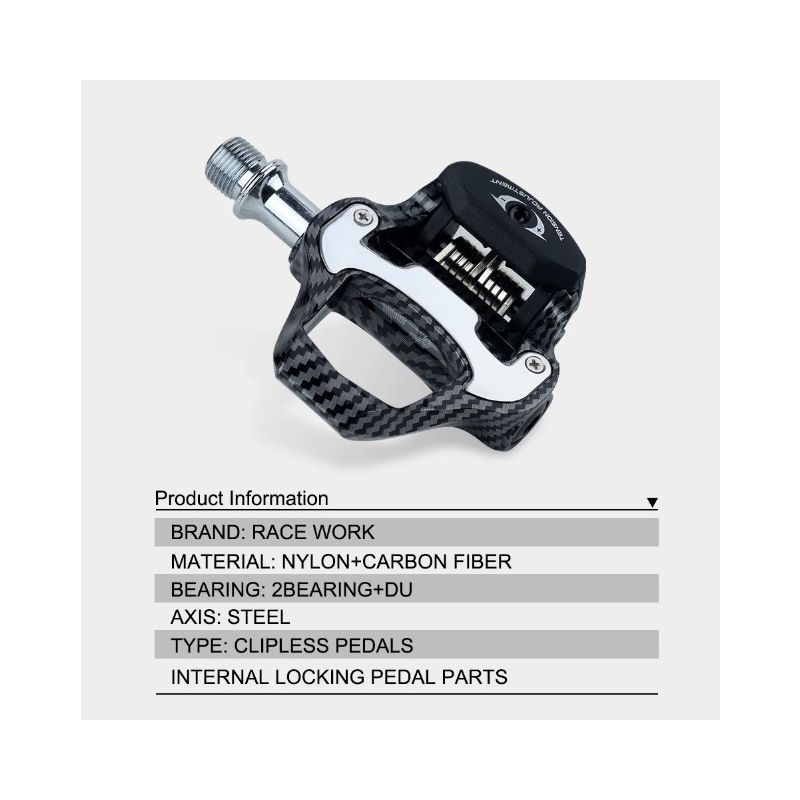 RACEWORK landeveissykkelpedal ultralett karbonfibermønster SPD Keo egnet for sykkelentusiaster høy ytelse