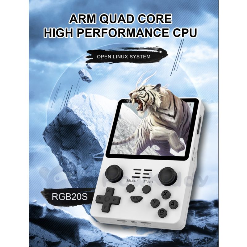 POWKIDDY RGB20S ultrakompakt håndholdt spillkonsoll 3.5 tommer 4:3 IPS skjerm perfekt for retro gaming og barnegaver