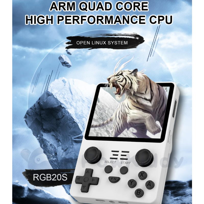 POWKIDDY RGB20S håndholdt spillkonsoll med 3.5-tommers IPS skjerm og RK3326 for nostalgisk retro gaming