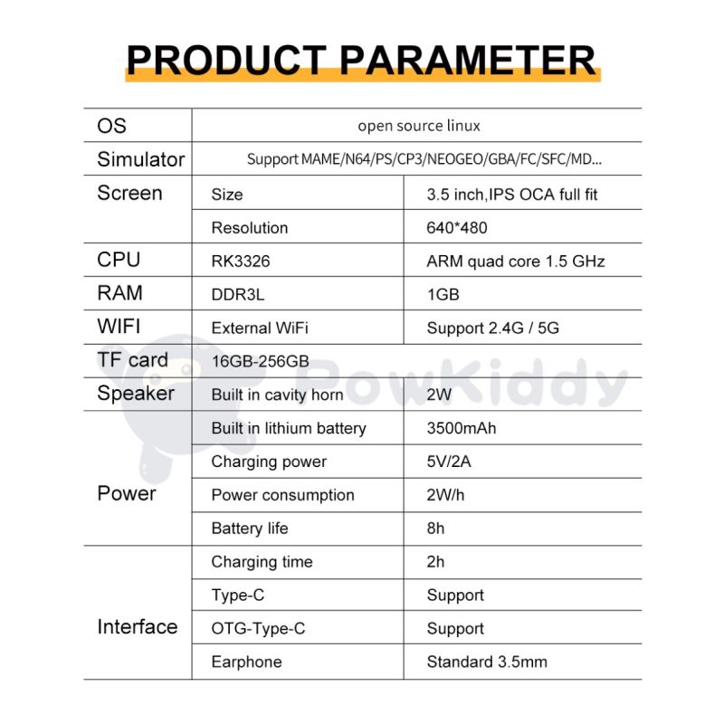 POWKIDDY RGB20S ultrakompakt håndholdt spillkonsoll 3.5 tommer 4:3 IPS skjerm perfekt for retro gaming og barnegaver