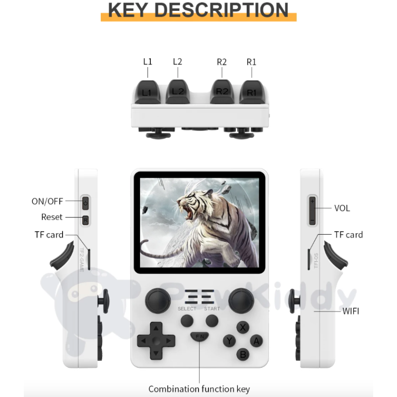 POWKIDDY RGB20S håndholdt spillkonsoll med 3.5-tommers IPS skjerm og RK3326 for nostalgisk retro gaming