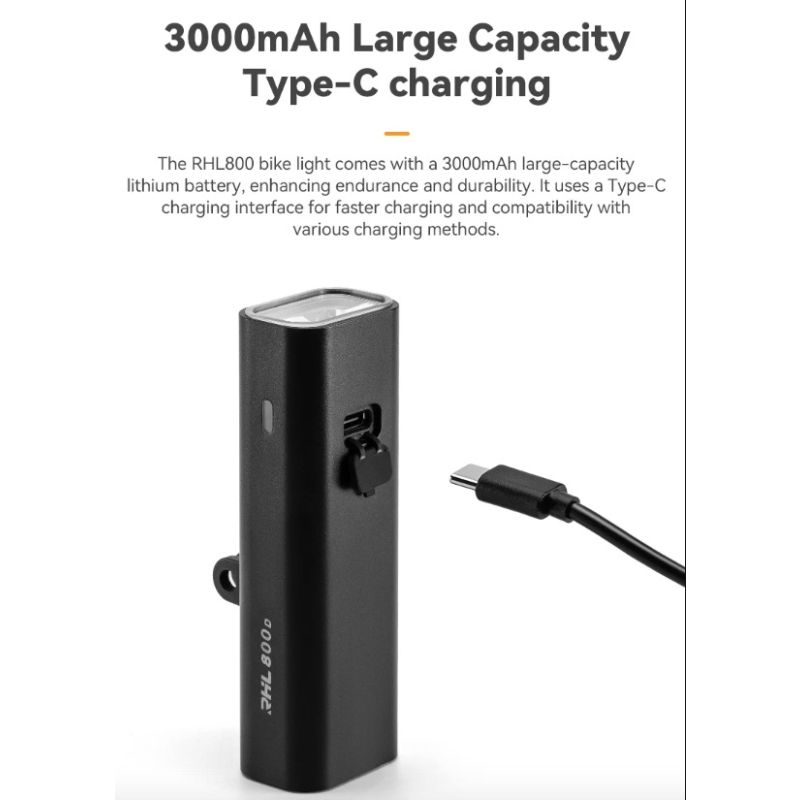 ROCKBROS RHL-1000LUMEN sykkellykt med høy lysstyrke LED regntett oppladbart for nattsykling og bypendlere