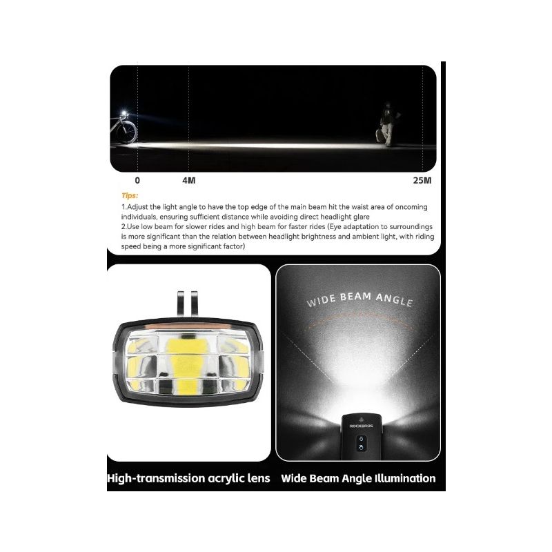 ROCKBROS RHL3000 sykkelfrontlys 3000 lumen vanntett oppladbar 10000mAh for MTB høy lysstyrke synlighet