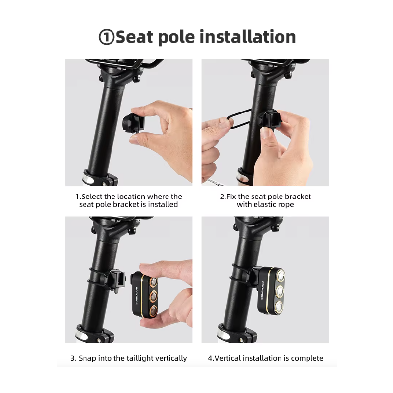 ROCKBROS Smart Sykkel Baklys - IP64 Vanntett Varsellys for Sikker Nattkjøring, Type-C, Bremsesensor
