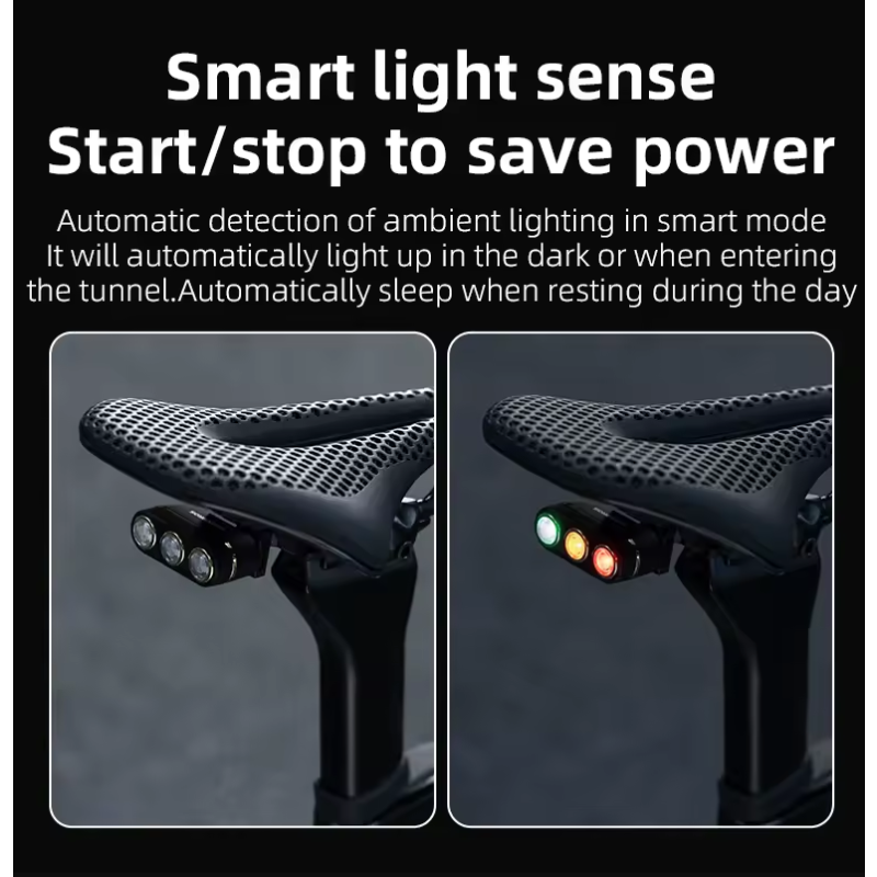ROCKBROS Smart Sykkel Baklys - IP64 Vanntett Varsellys for Sikker Nattkjøring, Type-C, Bremsesensor