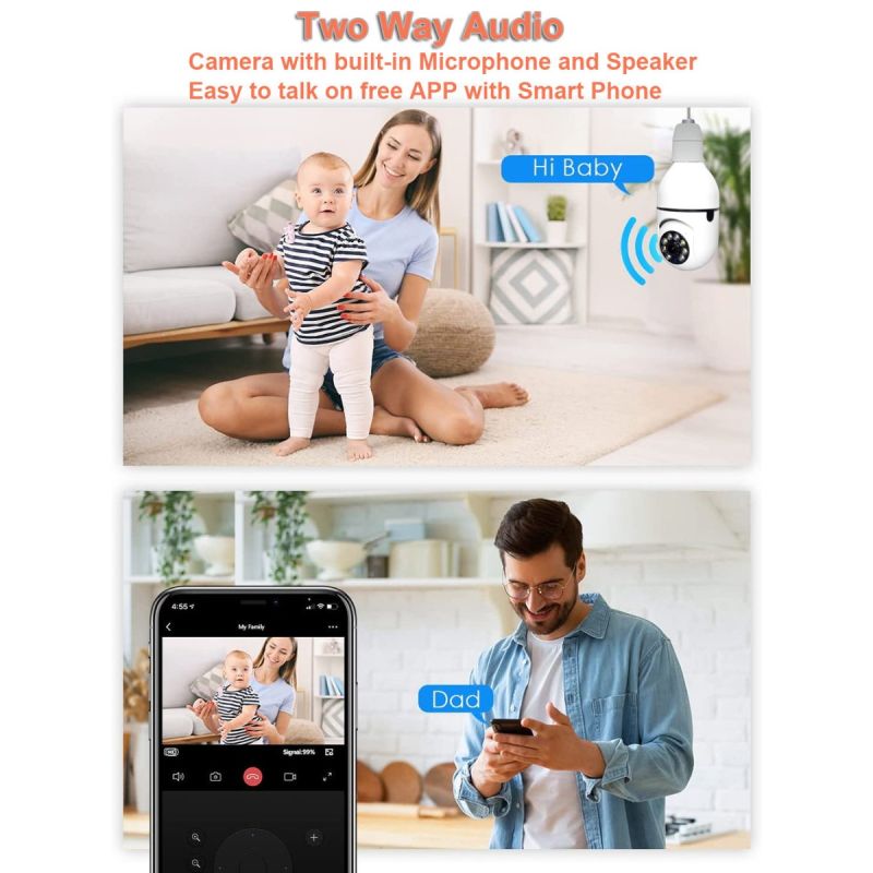 5G Wifi E27 Lyspære Overvåkingskamera Fullfarge Nattsyn Toveis Lyd Automatisk Menneskesporing Smart Hjem