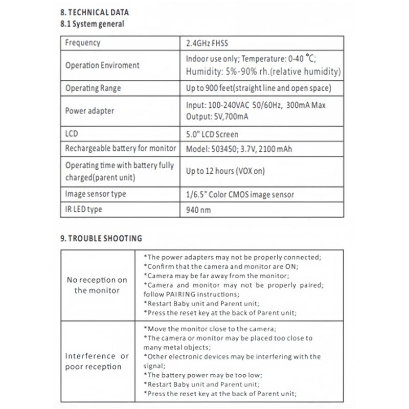 SM650 babycall med kamera 5 tommers skjerm nattsyn lydvarsling for foreldres sikkerhet og privatliv