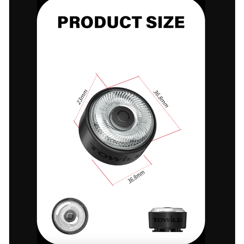 TOWILD TL03Pro sykkelbaklys med smart bremsesensor syvfarget pusteblits oppladbart for sykkelsynlighet