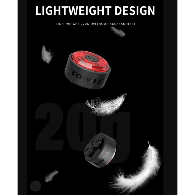 TOWILD TL03 smart bremsesensorlys for sykkel LED sykkellykter oppladbart fem blitsmoduser sykkelsikkerhet