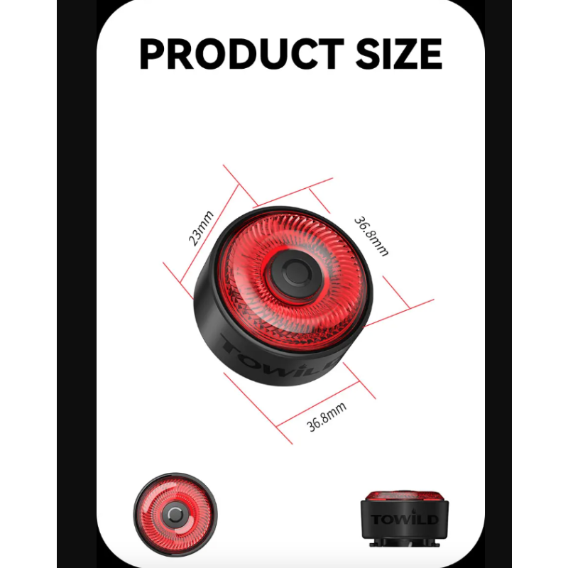 TOWILD TL03 smart bremsesensorlys for sykkel LED sykkellykter oppladbart fem blitsmoduser sykkelsikkerhet