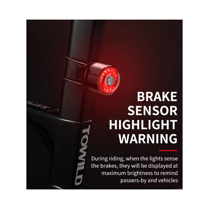 TOWILD TL05 baklys sykkellys med smart autobremsesensor IPX6 vanntett USB lading sykkeltilbehør 100t batteri