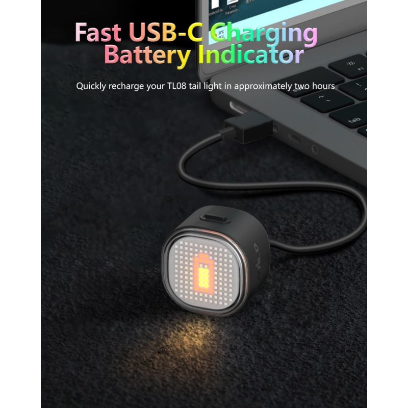 TOWILD TL08 Sykkel Baklys | Tilpassbare Mønstre, Fullfarge & Bremsesensor | USB-C Oppladbar & Vanntett IPX6
