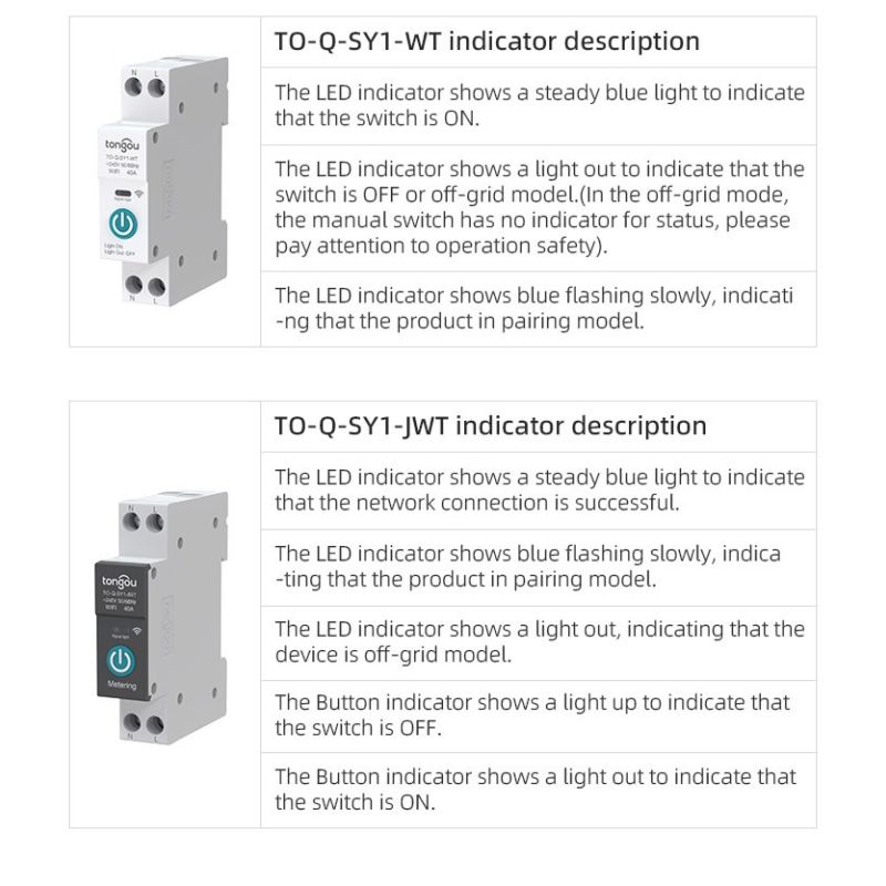 TONGOU Tuya WiFi Smart Strømbryter for Hjemmeautomasjon Fjernkontroll via APP, 63A DIN-skinne Elektrisk Sikkerhet