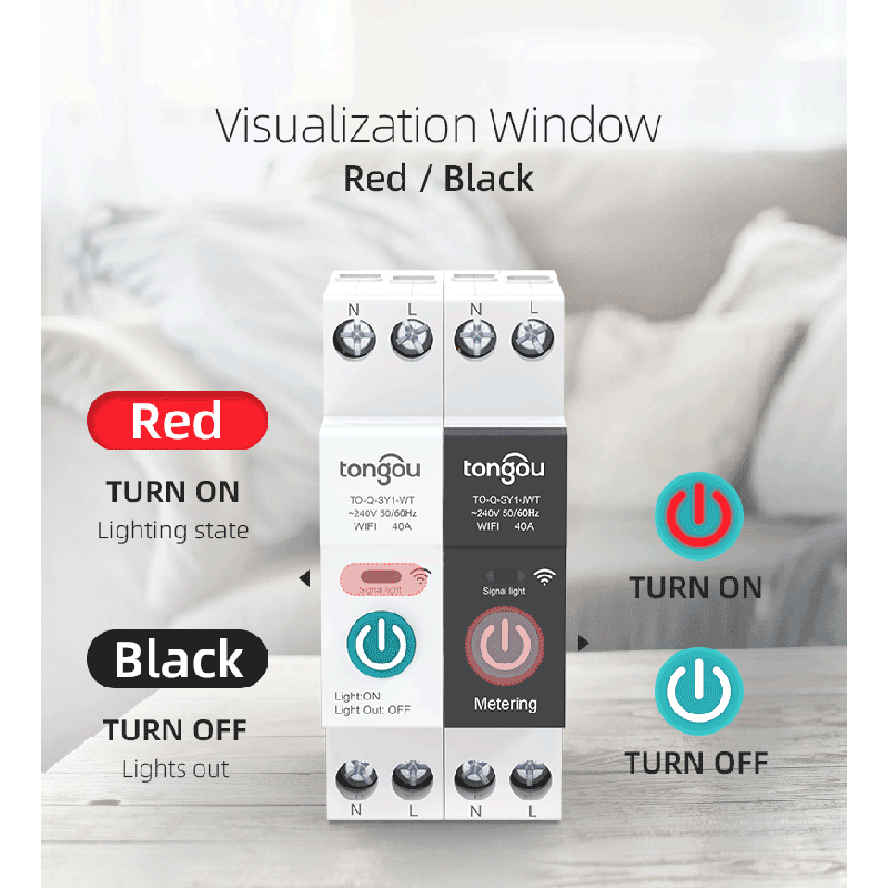 TONGOU Tuya WiFi Smart Strømbryter for Hjemmeautomasjon Fjernkontroll via APP, 63A DIN-skinne Elektrisk Sikkerhet