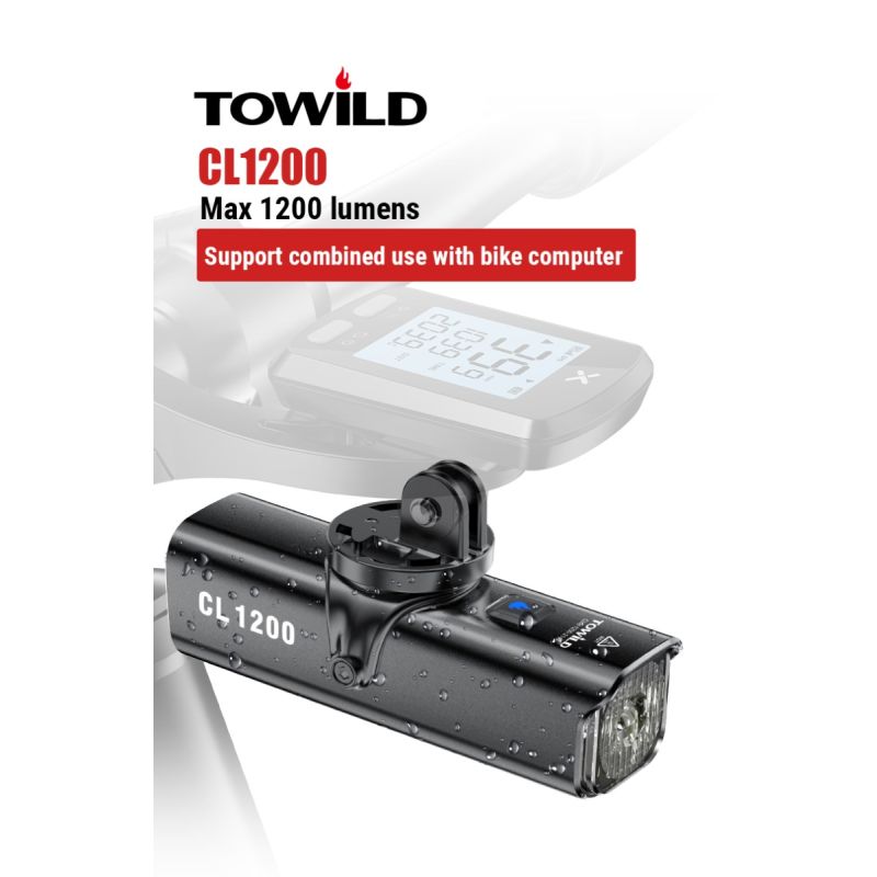 TOWILD CL1200 1200 Lumen lyssterkt sykkellys USB oppladbar frontlampe vanntett sykkeltilbehør for nattsykling