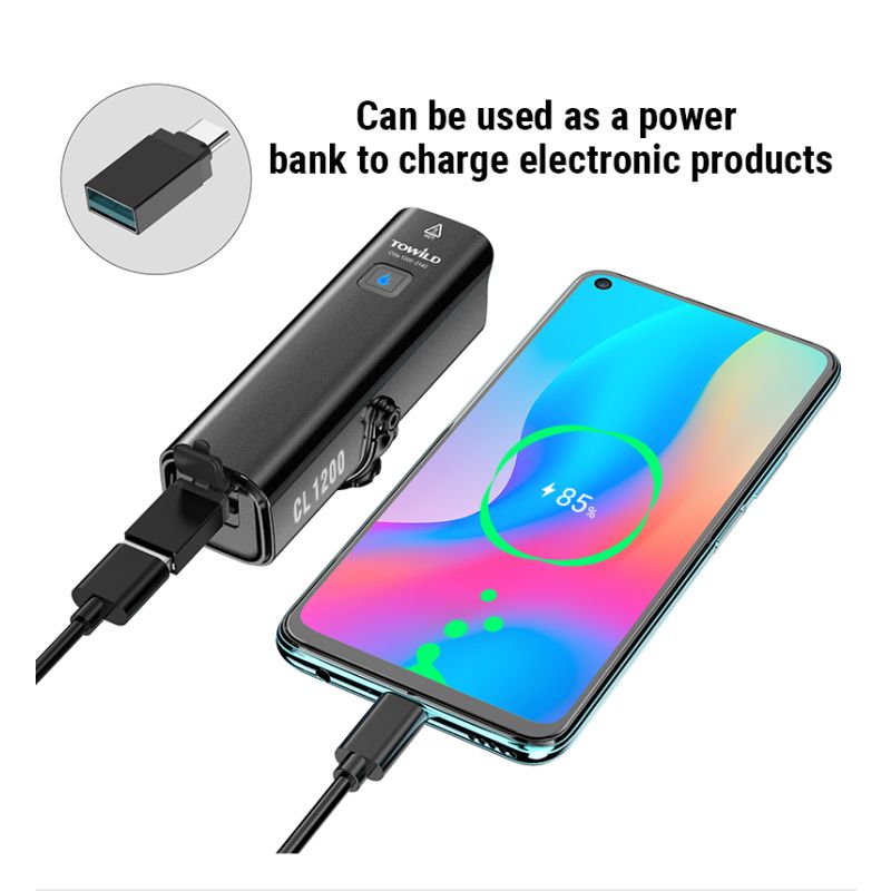 TOWILD CL1200 1200 Lumen lyssterkt sykkellys USB oppladbar frontlampe vanntett sykkeltilbehør for nattsykling