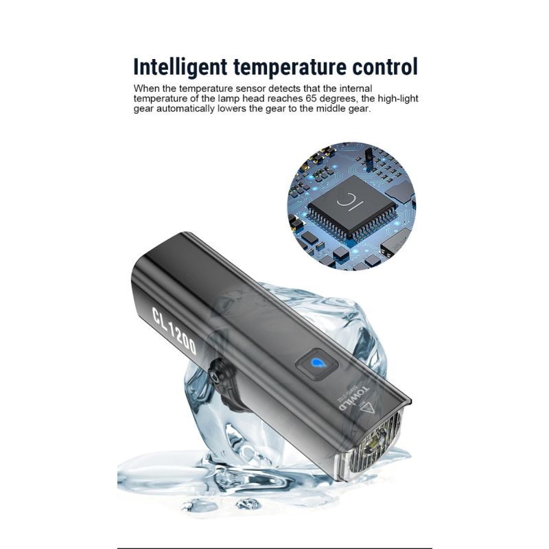 TOWILD CL1200 1200 Lumen lyssterkt sykkellys USB oppladbar frontlampe vanntett sykkeltilbehør for nattsykling