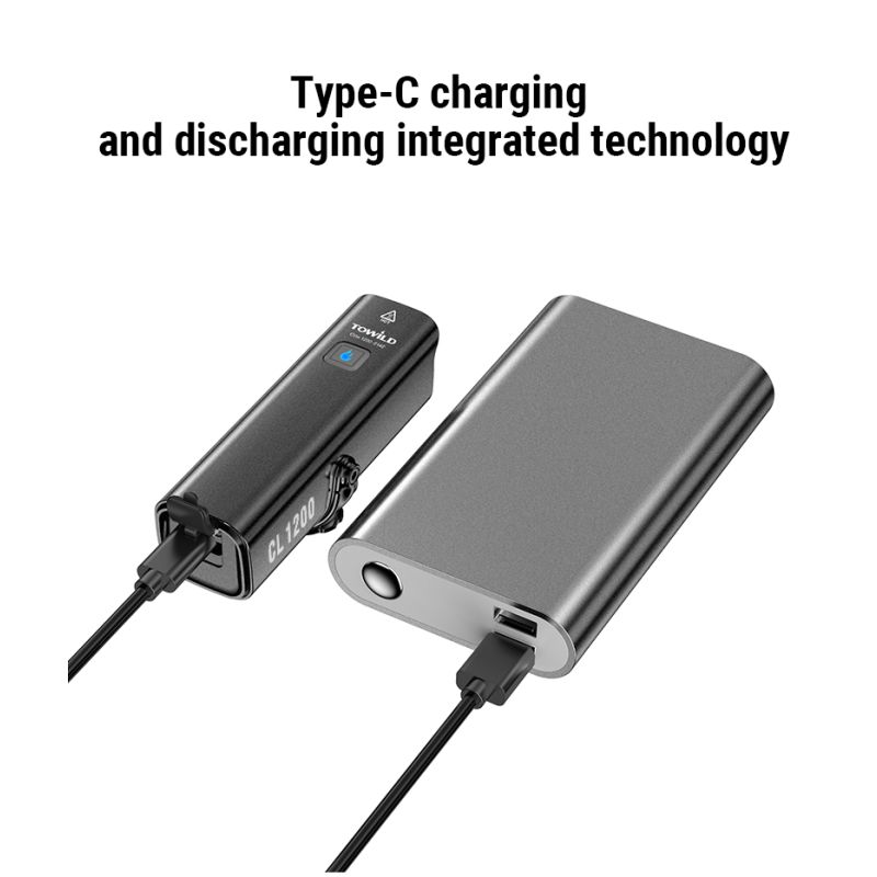 TOWILD CL1200 1200 Lumen lyssterkt sykkellys USB oppladbar frontlampe vanntett sykkeltilbehør for nattsykling