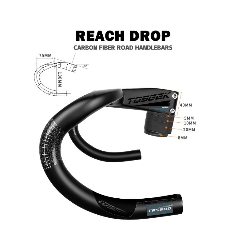 TOSEEK TR5500 landeveissykkel med hel karbonfiberstamme og ultralette sykkeldeler matt svart finish