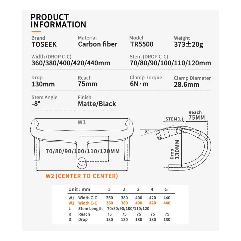 TOSEEK TR5500 landeveissykkel med hel karbonfiberstamme og ultralette sykkeldeler matt svart finish