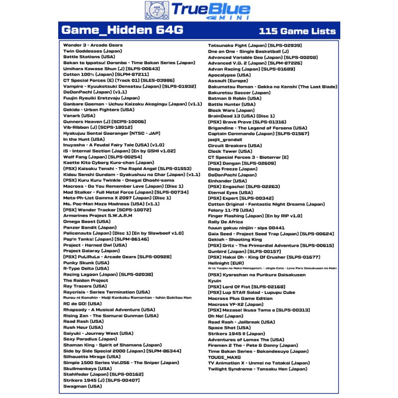 True Blue Mini Crackhead Pack 32G 64G PS ONE MINI Plug and Play for Retrospill Høy Kvalitet Enkel Installering