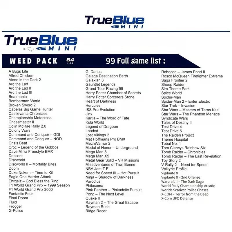 True Blue Mini Crackhead Pack 32G 64G PS ONE MINI Plug and Play for Retrospill Høy Kvalitet Enkel Installering