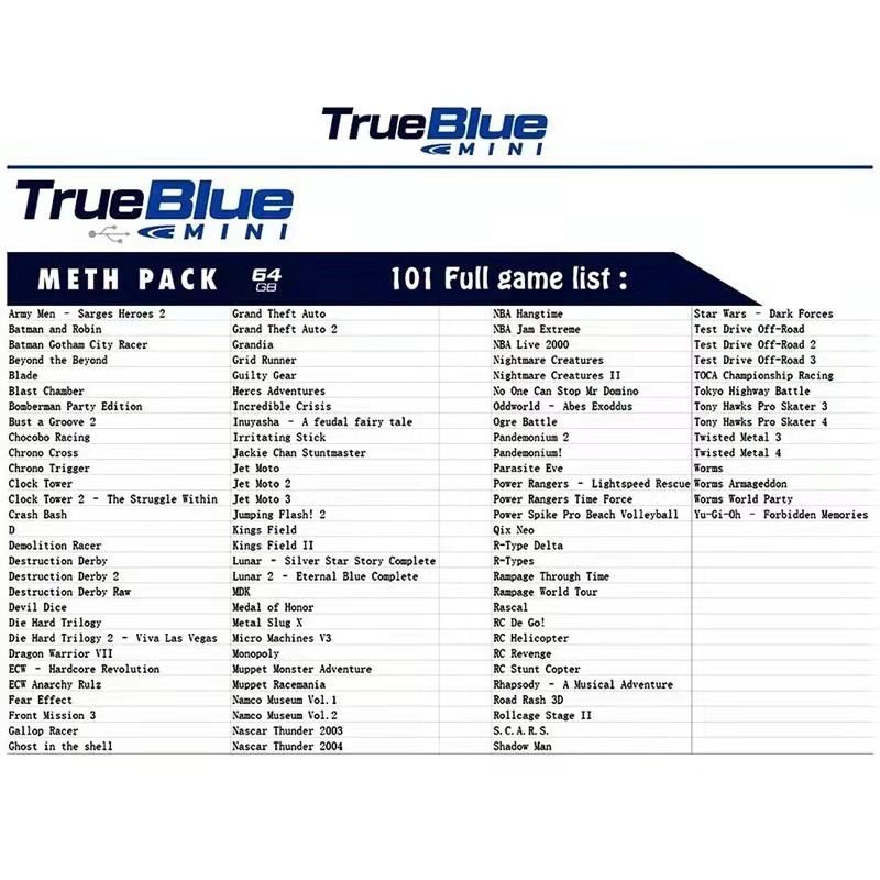 True Blue Mini Crackhead Pack 32G 64G PS ONE MINI Plug and Play for Retrospill Høy Kvalitet Enkel Installering