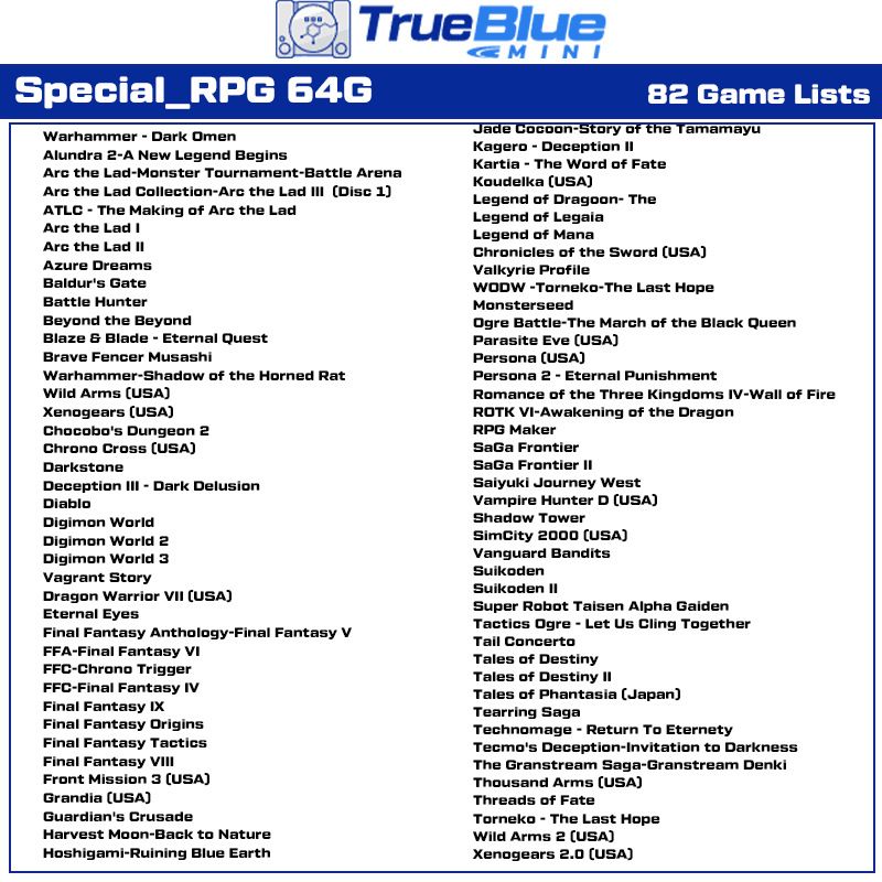 True Blue Mini Crackhead Pack 32G 64G PS ONE MINI Plug and Play for Retrospill Høy Kvalitet Enkel Installering