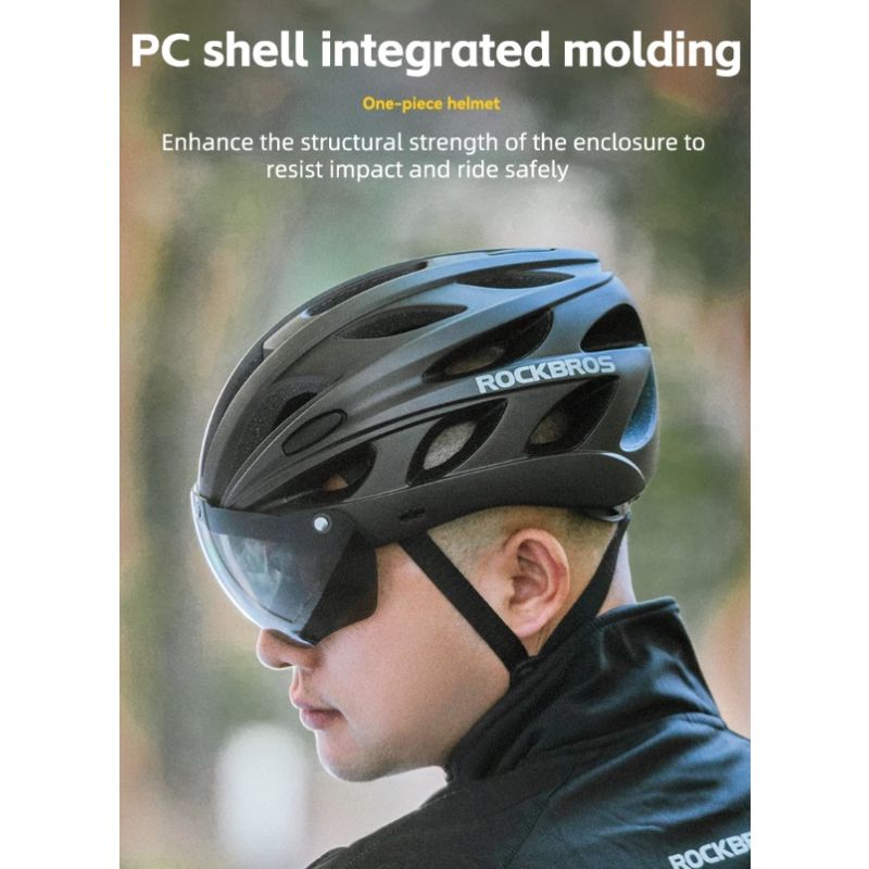 ROCKBROS sykkelhjelm med integrert støpt design pustende EPS og briller Perfekt for MTB og landeveissykling
