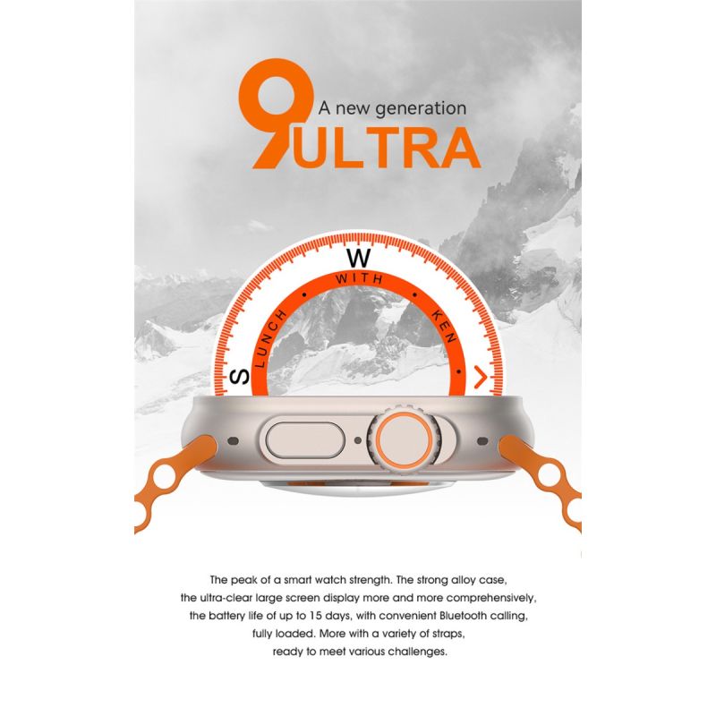 Smartklokke Ultra 9 49mm | Bluetooth, GPS, NFC & Puls | Vanntett IP68 Sportsklokke med Norsk Språk