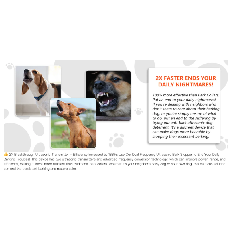 Ultralyd automatisk bjeffestoppenhet for hunder - Effektiv bjeffekontroll og nabofred. Støyforebyggende trening.