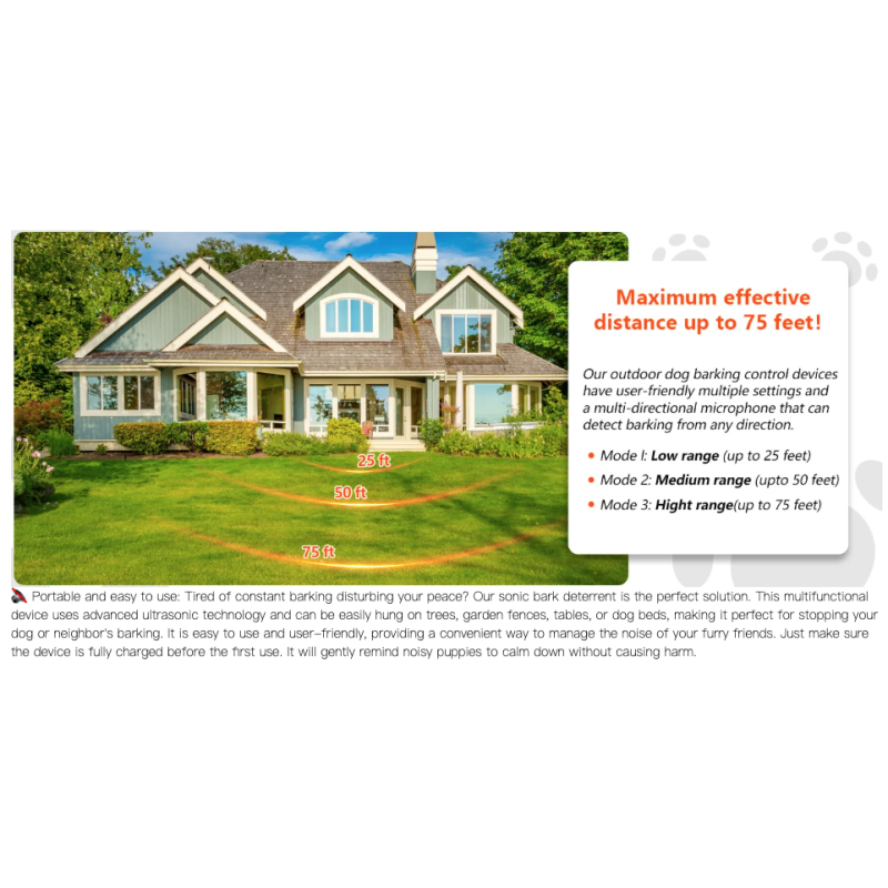 Ultralyd automatisk bjeffestoppenhet for hunder - Effektiv bjeffekontroll og nabofred. Støyforebyggende trening.