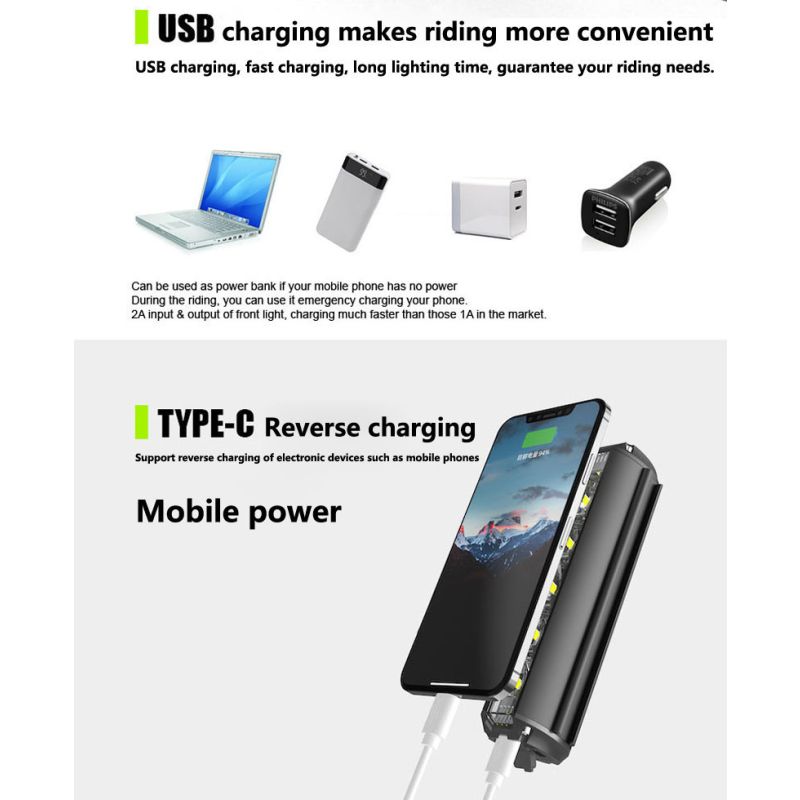 Sykkellys Front LED 5200 lumen med USB type-C lading vanntett og justerbare lysmoduser for sykkelsikkerhet