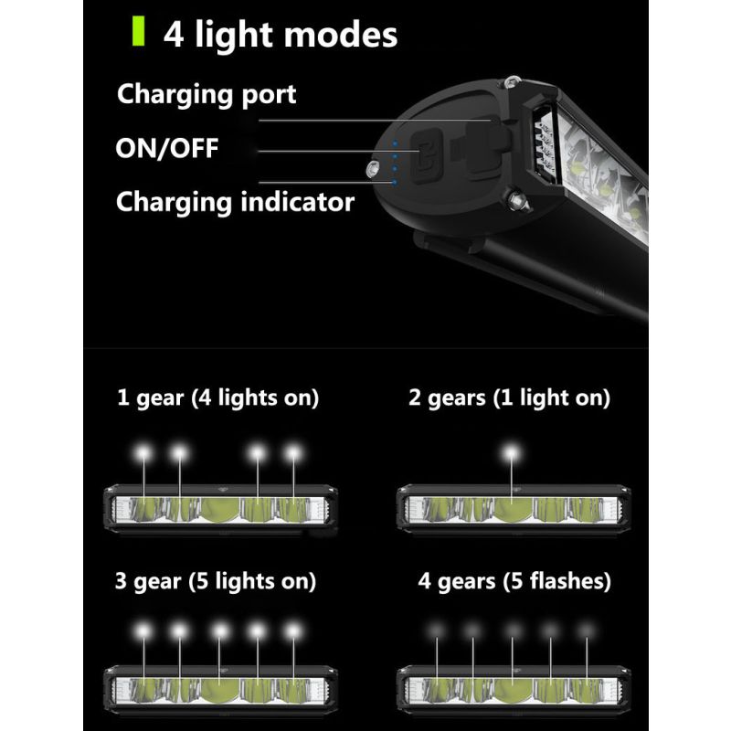 Sykkellys Front LED 5200 lumen med USB type-C lading vanntett og justerbare lysmoduser for sykkelsikkerhet