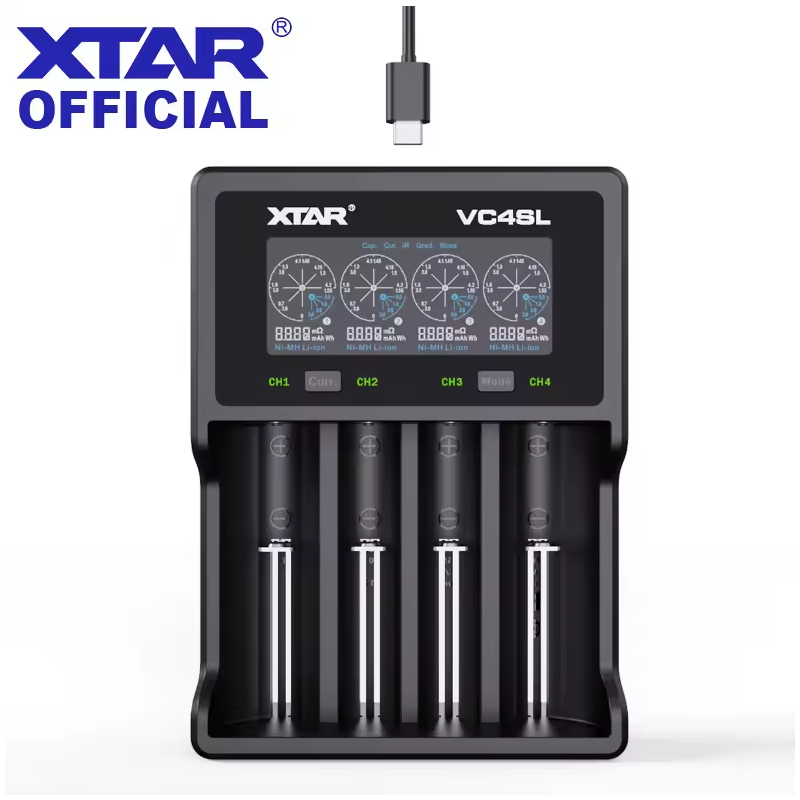 XTAR VC4SL USB C lader for 18650 21700 med QC3.0 hurtiglading og allsidig batterilader inkludert AA AAA