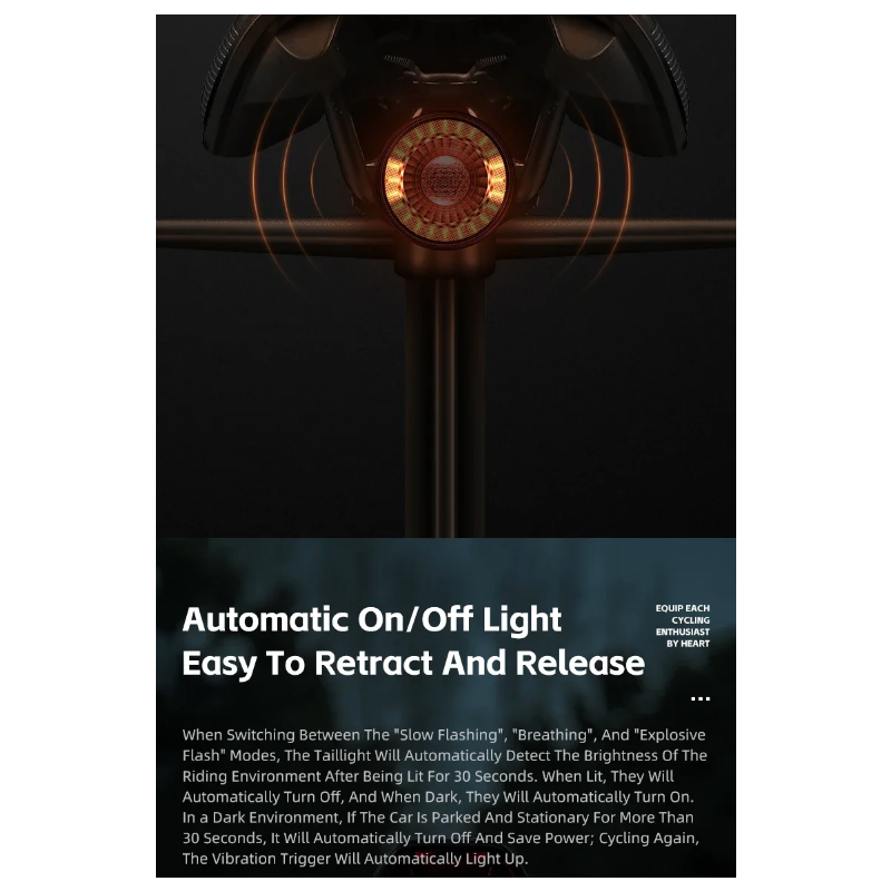 Mangesidig sykkelbaklykt med oppladbart smart bremselys trådløs fjernkontroll retningslys og fargerik blits
