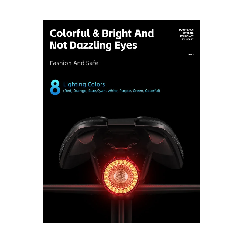 Mangesidig sykkelbaklykt med oppladbart smart bremselys trådløs fjernkontroll retningslys og fargerik blits