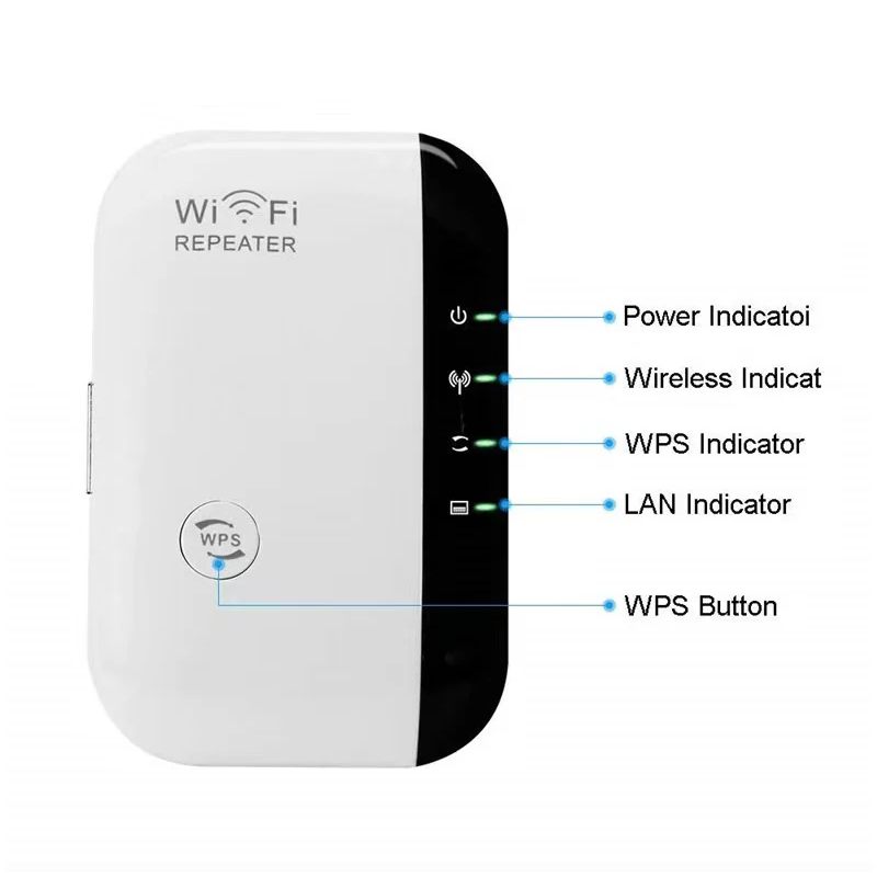 WiFi Repeater 300Mbps Nettverksforsterker 2.4G for Sømløs Streaming, Enkel Installasjon Hjemmeruter WiFi Dekning
