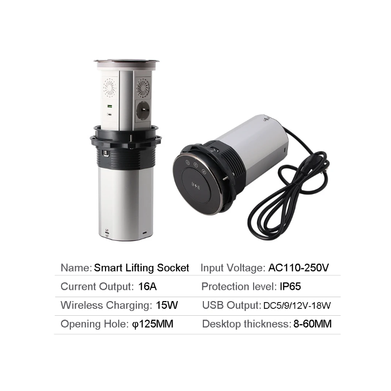 VENSTPOW Elektriske løftekontakter Skjult bordplate uttak med USB trådløs lading og EU-standard