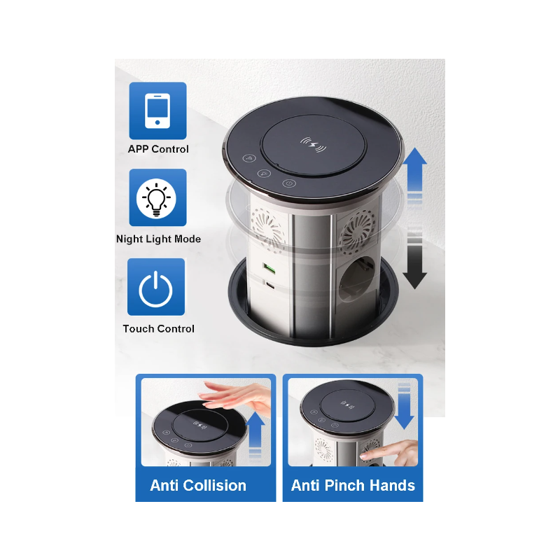 VENSTPOW Elektriske løftekontakter Skjult bordplate uttak med USB trådløs lading og EU-standard