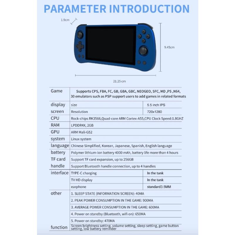 POWKIDDY X55 Håndholdt Spillkonsoll 5,5 Tommers IPS-skjerm 1280x720 Oppløsning Perfekt for Retro Gaming