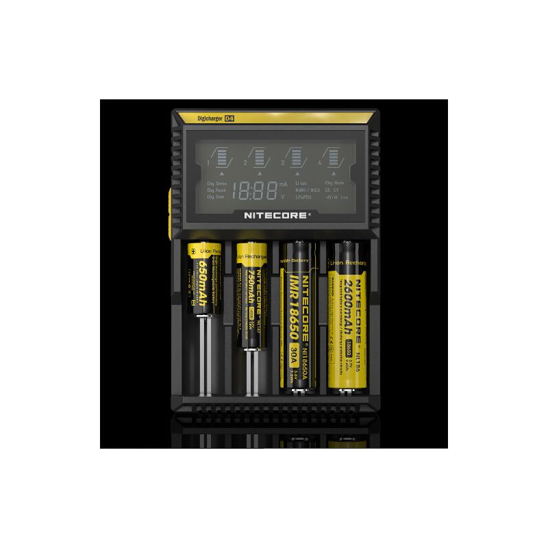 Nitecore D4 Digicharger batterilader med LCD skjerm Li-Ion 18650 Ni-MH sikkerhet og effektivitet retur mulig