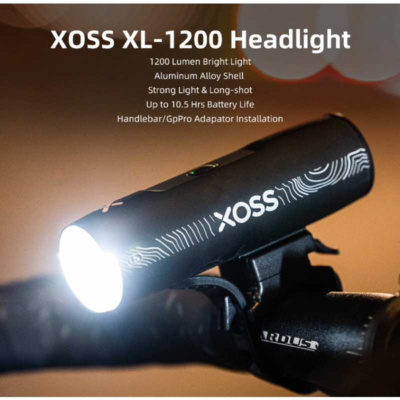 XOSS XL-1200 Sykkellykt 1200 Lumen Oppladbar Vanntett Type-C Lading Perfekt Sykkeltilbehør for Nattkjøring