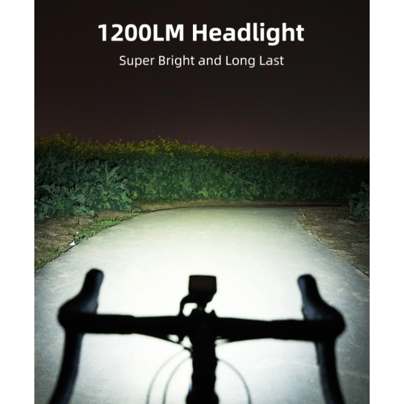 XOSS XL-1200 Sykkellykt 1200 Lumen Oppladbar Vanntett Type-C Lading Perfekt Sykkeltilbehør for Nattkjøring