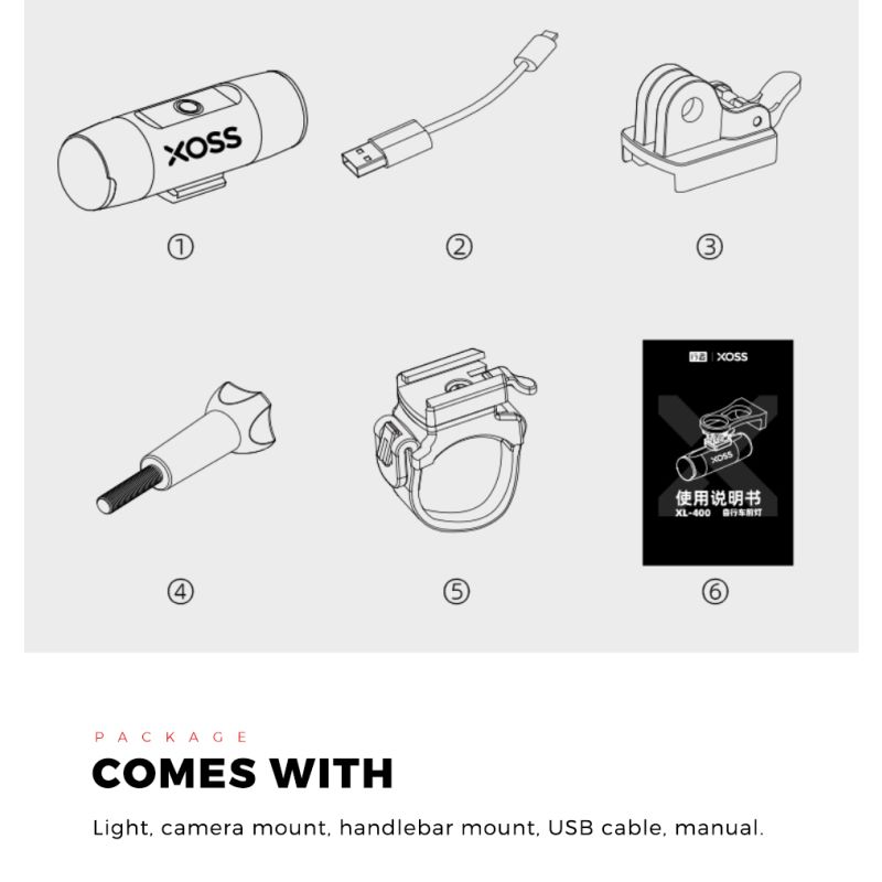 XOSS XL-400 Sykkellykt 400 Lumen USB Oppladbar Hovedlykt Vanntett MTB Lykt for Sykkelsikkerhet Og Synlighet