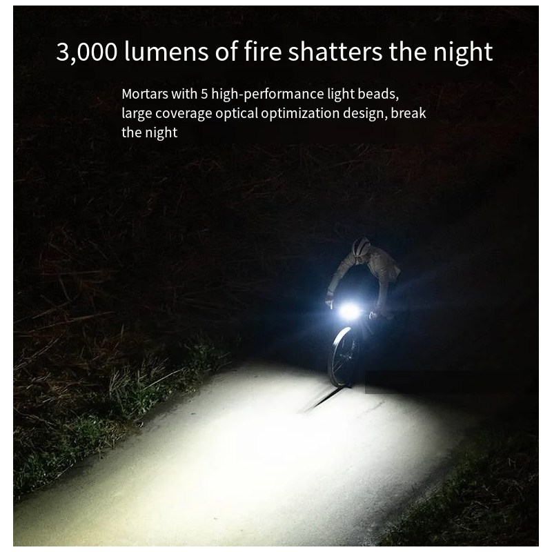 XOSS XL3000 sykkellys 3000 lumen hovedlykt vanntett TypeC oppladbar sykkelfrontlampe for økt synlighet sikkerhet