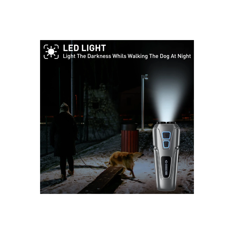 Ultrasonisk Hundavviser LED-Lommelykt Anti Bjeffing Høyeffekts Hundetrening for Sikker Atferdskorrigering