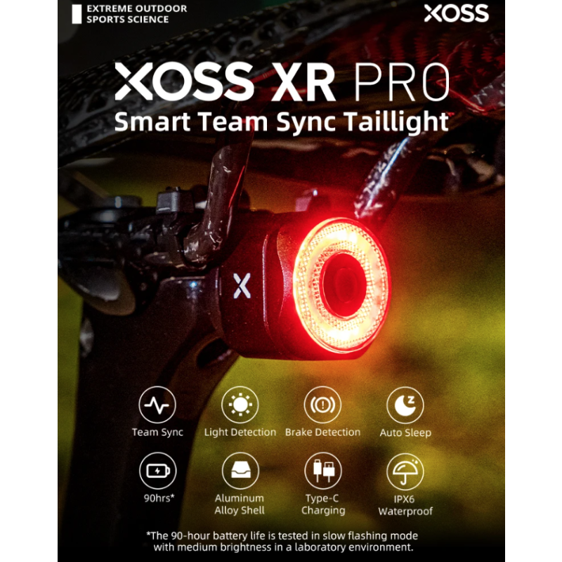 XOSS XR Pro sykkelbaklys med smart auto bremsesensing USB-lading vanntett og holdbart sykkeltilbehør