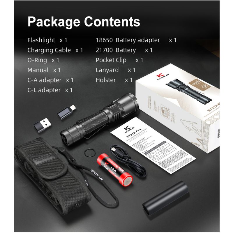 Klarus XT21X Pro kraftig LED lommelykt 4400 lumen oppladbar taktisk utstyr for camping og nødsituasjoner